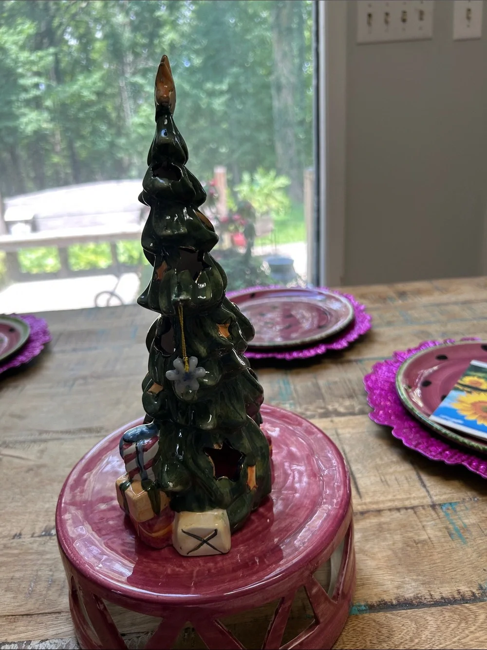 Blue Sky Green Ceramic Holiday Tree with Star Topper and Gift Accents